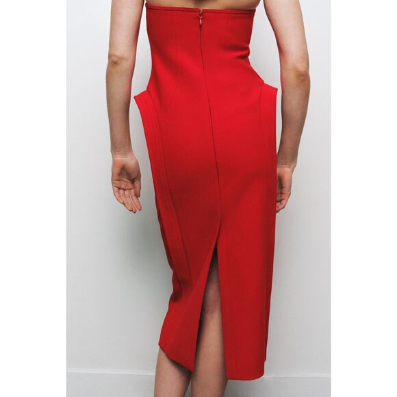 ❤️ ZARA Red Fitted Midi Dress NWT | Sweetheart Neck Off Shoulder M - Picture 14 of 15